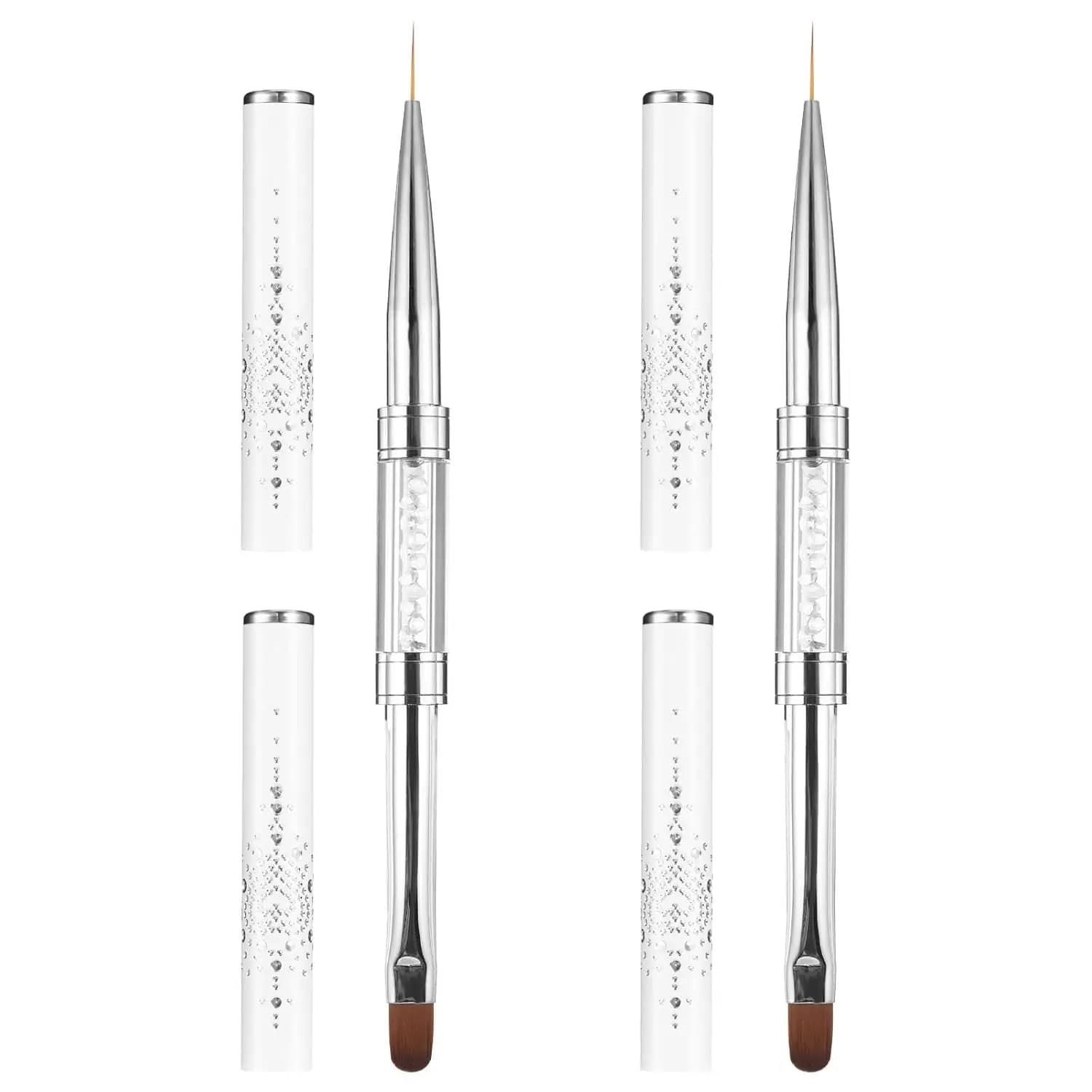 1 Pennello Doppia Punta per Nail Art, Pennello Ovale per Gel Unghie con Manico in Strass, Pennello Liner per Gel Unghie French Tip per Design Unghie