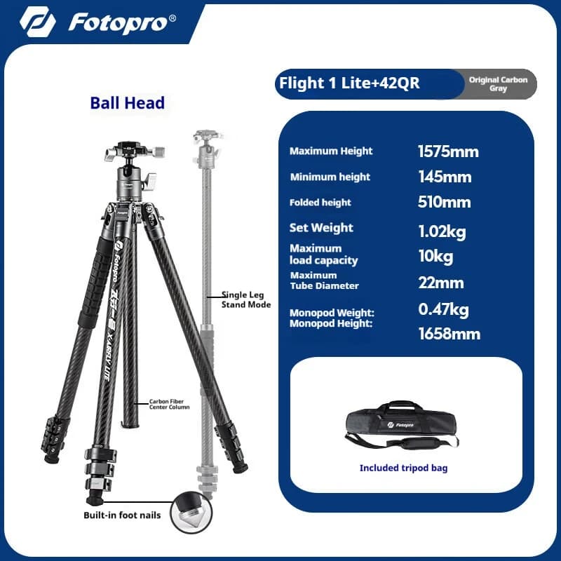 Futubao Flying One LITE VIDEO Carbon Fibre Video Tripod and Camera Mount for DSLR and Mirrorless Cameras