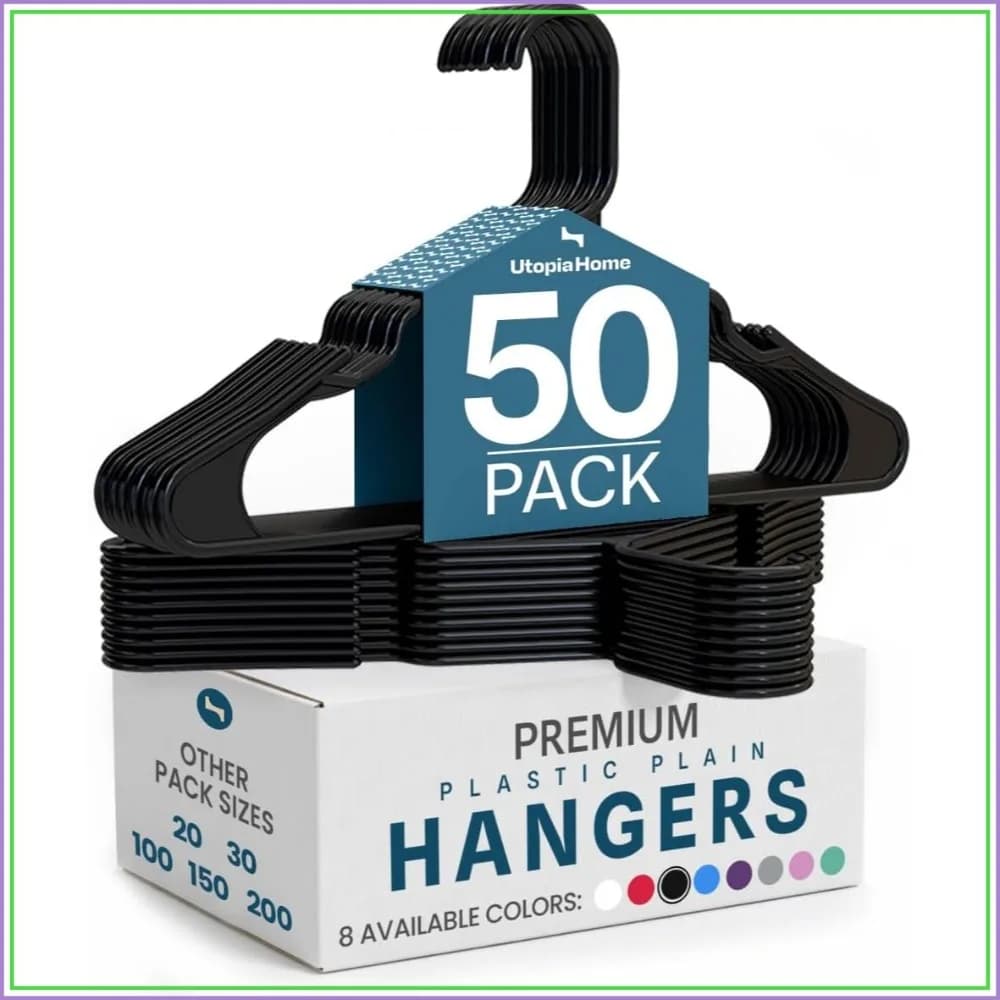 50 Pack Plastic Hangers - Space Saving, Durable Clothes Hangers for Closet Organization, Ideal for Home, Dorm, or Apartment (Black)
