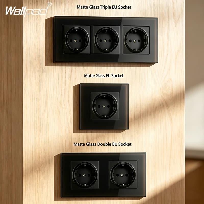 Modern Matte Glass EU French Wall Socket 16A Electrical Outlet with USB Type-C Charging TV Satellite RJ45 CAT6 CAT7 Plug
