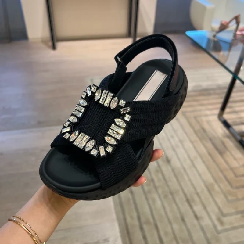 New Women Cross Strap Platform Sandals Rhinestone Buckle Velcro Wedge Sandals Height Increase Casual Summer Beach Ladies Shoes