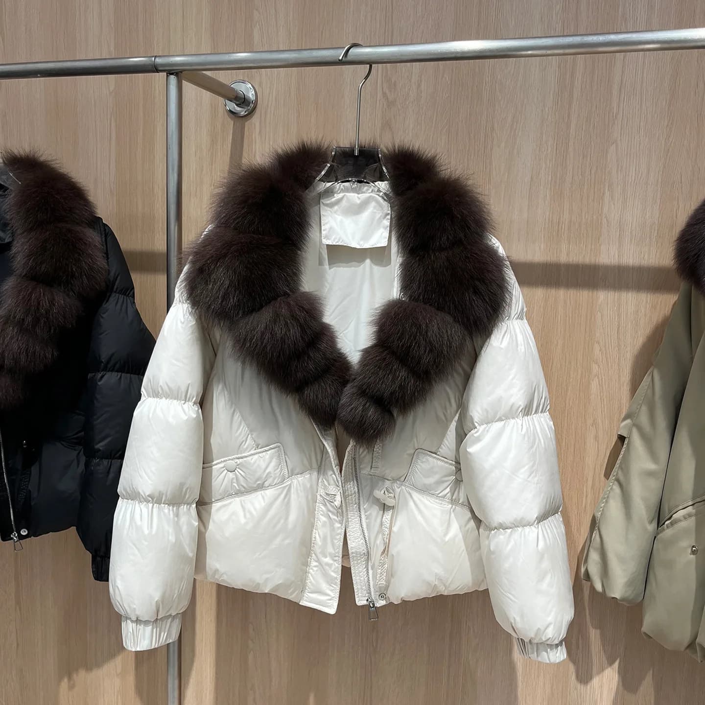 Winter Natural Detachable Large Fur Collar Down Jacket Female Thick Warm Zipper Parker Jacket Women White Duck Down Fur Outwears
