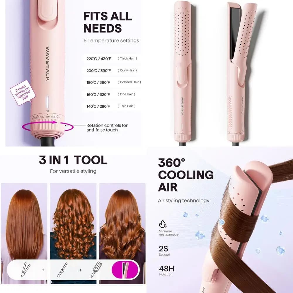 1,25 Inches 360 ° Iron curls Cool Air, double function for ironing and curling, long-lasting curls, reduces hair damage, suitable