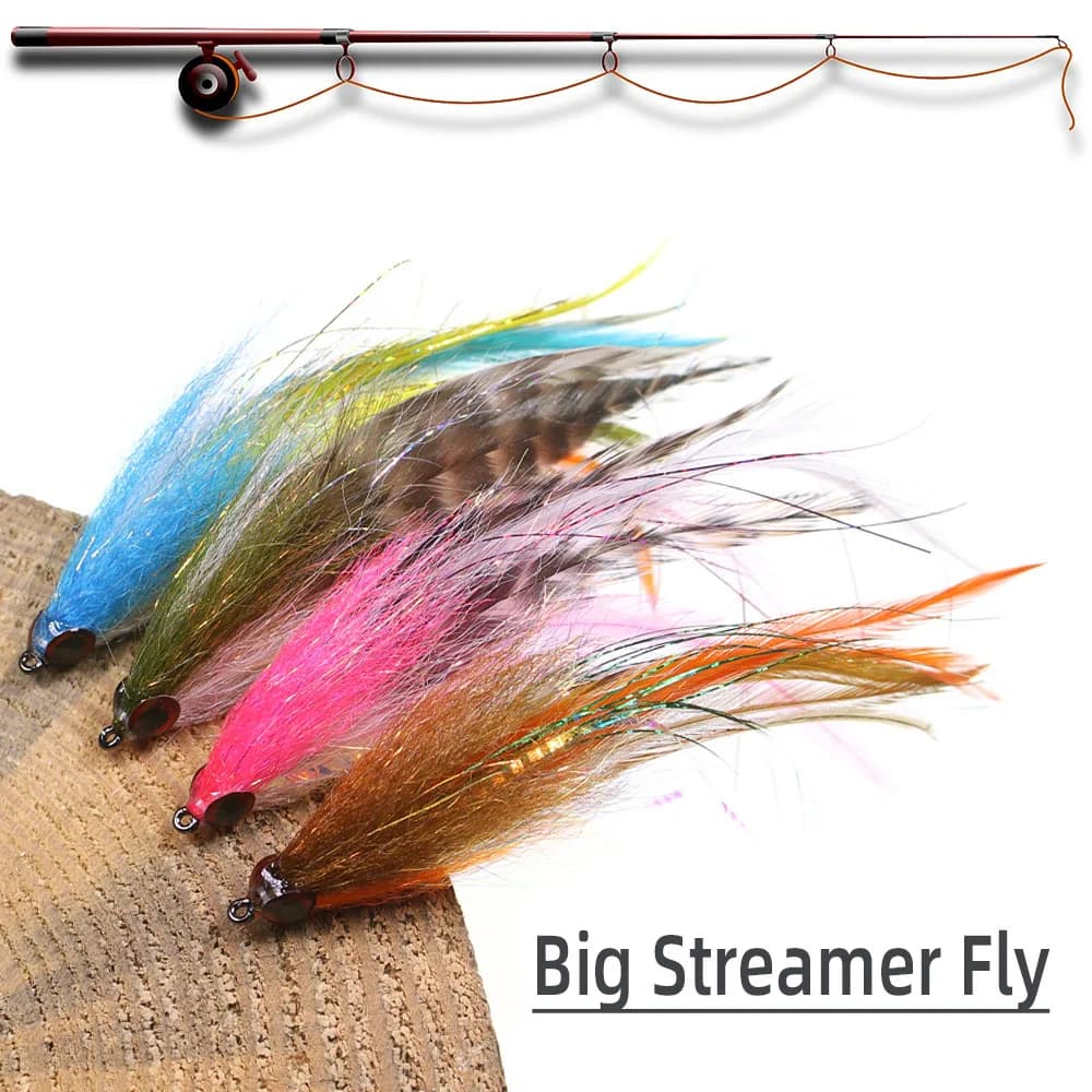 1 pezzo # 2/0 Grande Streamer Acqua Salata Mosca Grizzly Hackle Grande Gioco Mosche Salmone Spigola Luccio Trota Chub Pesca Esche Artificiali Richiamo