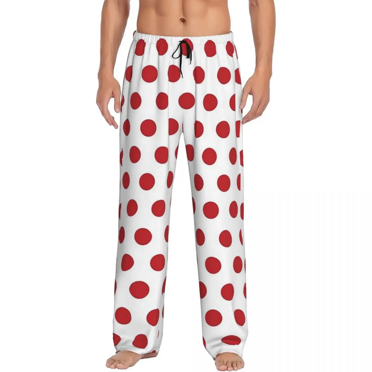 Pantaloni da pigiama personalizzati a pois rossi su pantaloni da pigiama bianchi da uomo, pantaloni da notte con tasche