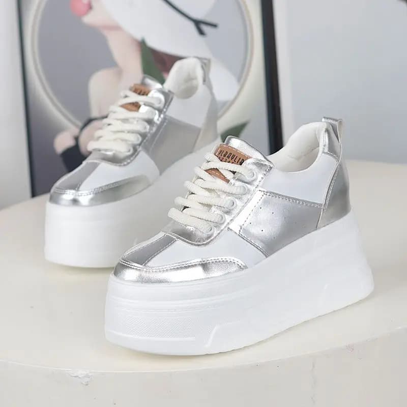 Spring Autumn Platform Loafers for Women 12CM Invisible Heel Leather Upper Shoes Comfortable Cotton Padded Sole Casual Sneakers