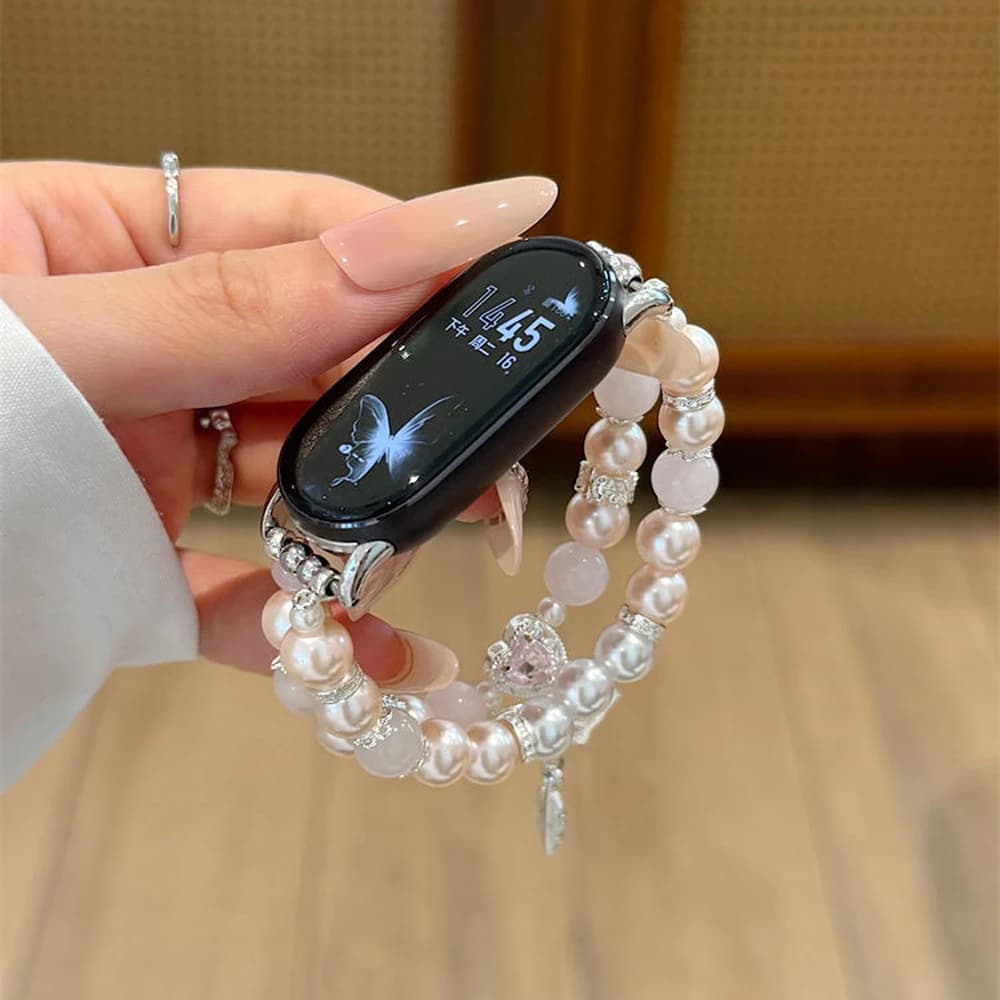Pink Crystal Beaded Strap Watch Chain Suitable For Xiaomi Band 10 8/9 Pro Bracelet For Redmi Watch 4/5/6 Bracelet