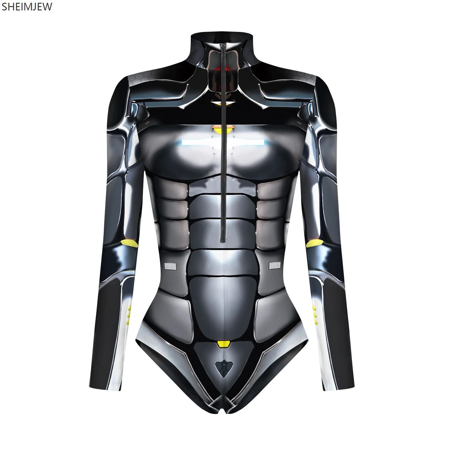 Film Cyberpunk Robot Armor Zentai 3d Stampato Tuta Costume Cosplay Donna Cerniera Tuta Rave Party Halloween Costume da bagno 2025