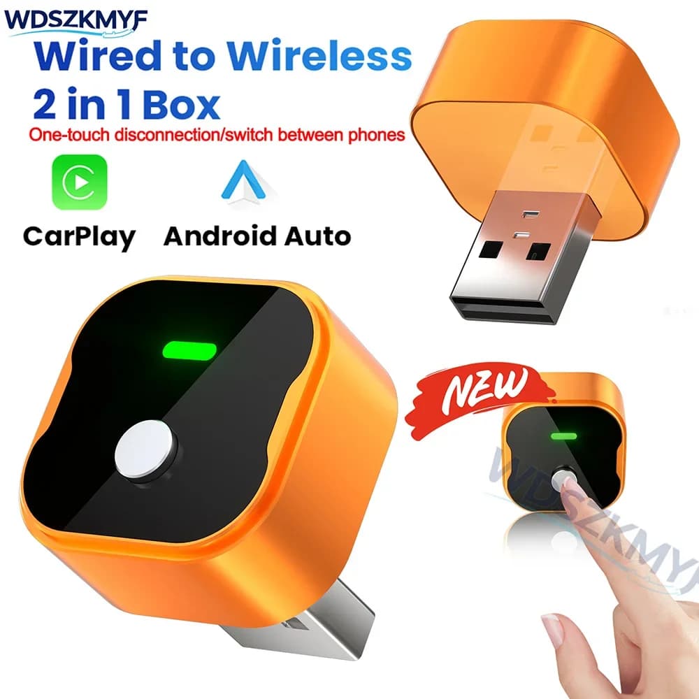 Nuovo Adattatore Wireless 2IN1 per CarPlay e Android Auto, Mini Box Intelligente Plug and Play, Connessione WiFi 5.8G Veloce, Universale