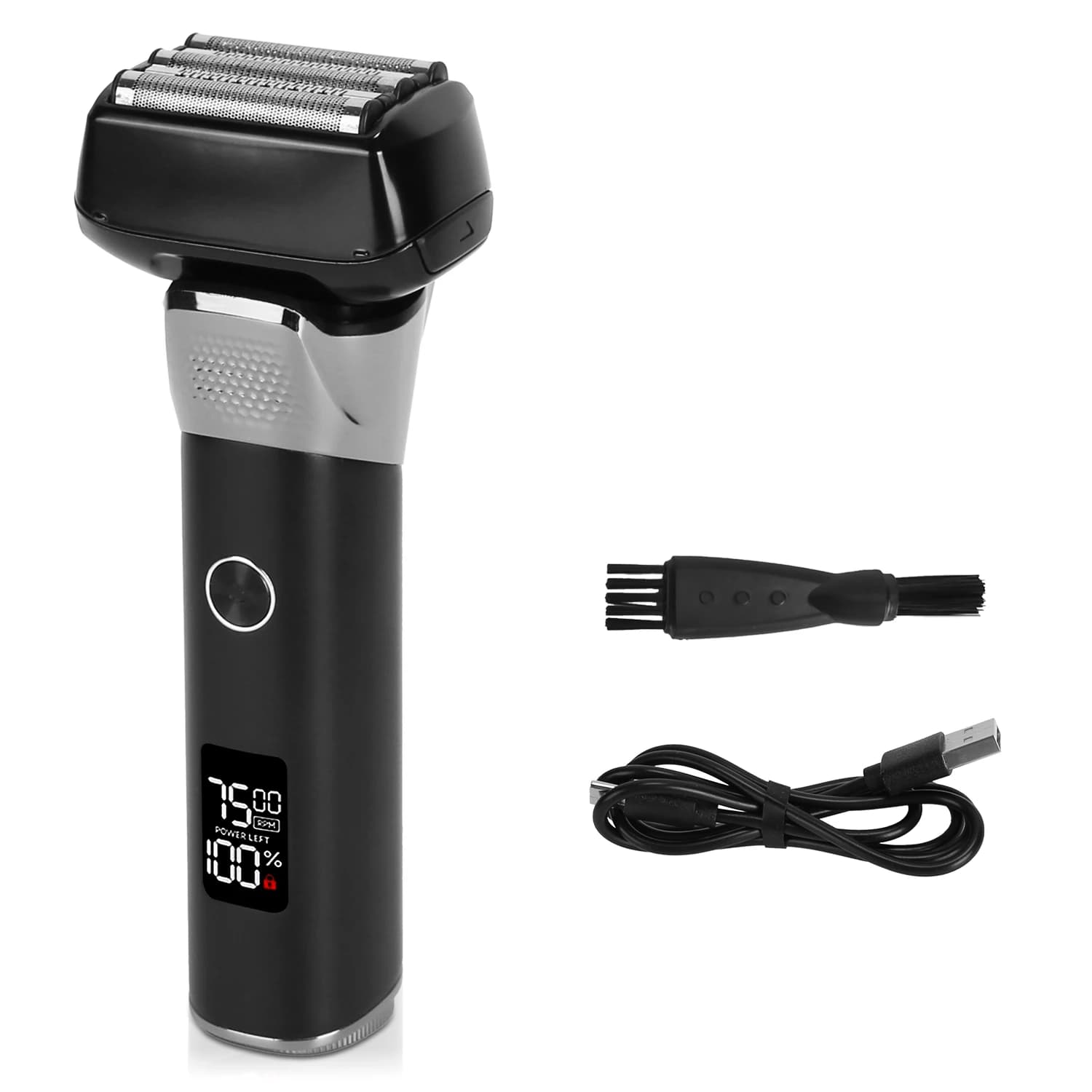 Rasoio elettrico per il viso con lamina, rasoio elettrico a 5 lame per uomo, rasoio per barba e contorno del viso Wet & Dry, regolabarba di precisione, rasoi per baffi, impermeabile IPX6 con display LED e spazzole per la pulizia