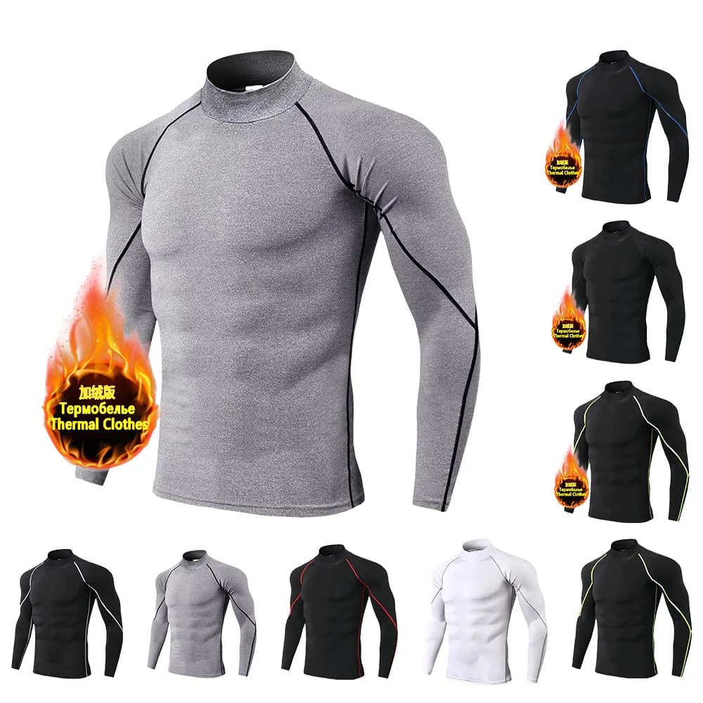 Men winter compression shirt Cycling clothing Hot shirt Shirt with warm background Men's compression t-shirt Sportswear gym 2024 New