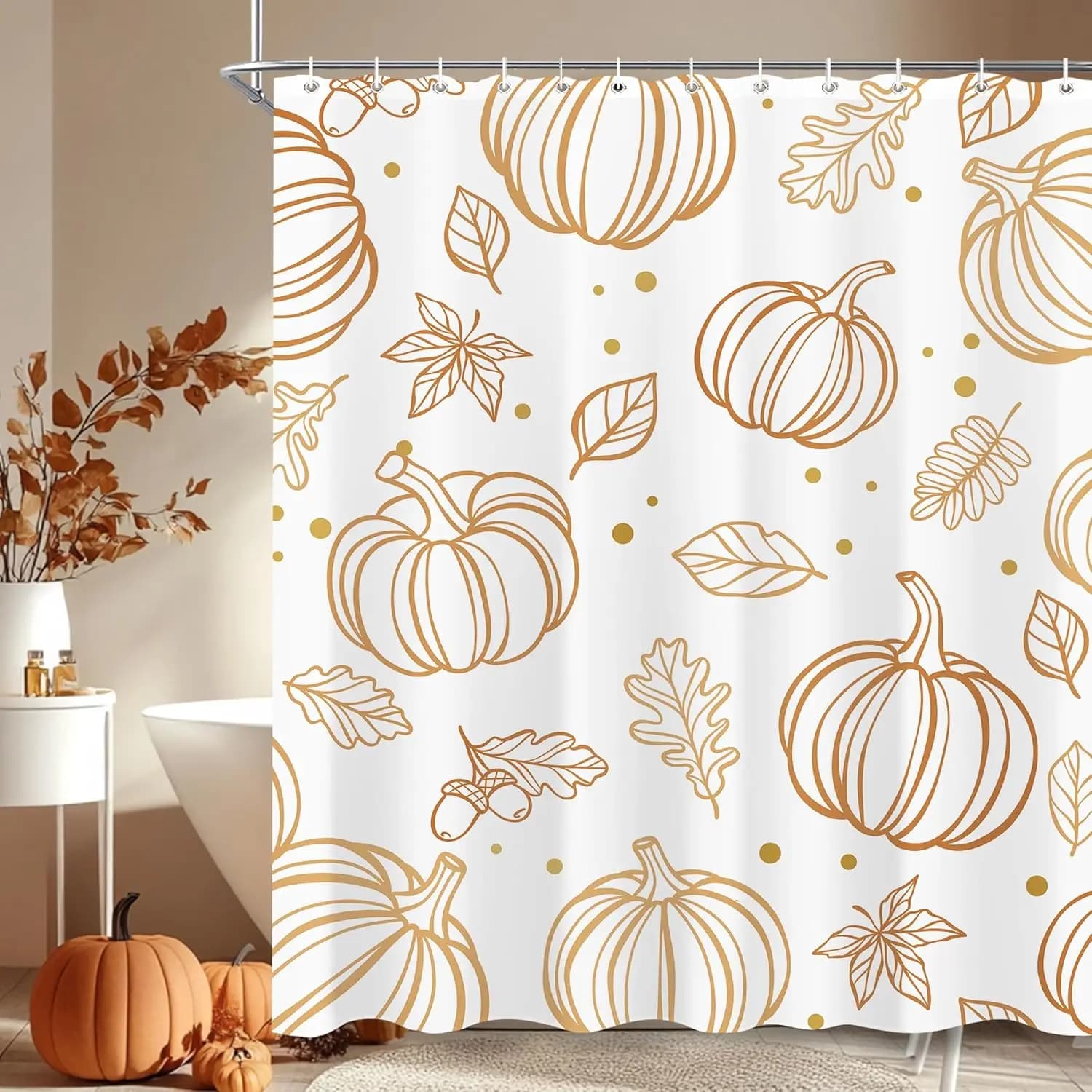 Tenda da doccia con zucca astratta arancione per bagno Tenda da bagno con raccolta del Ringraziamento autunnale autunnale