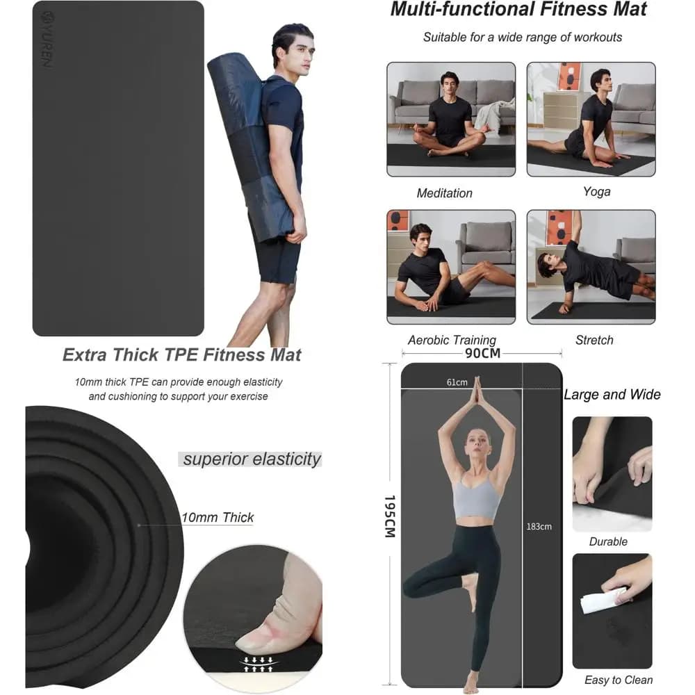 10 mm thick anti-slip exercise pad for yoga and home gym with bag for transportation, ideal for travel workouts