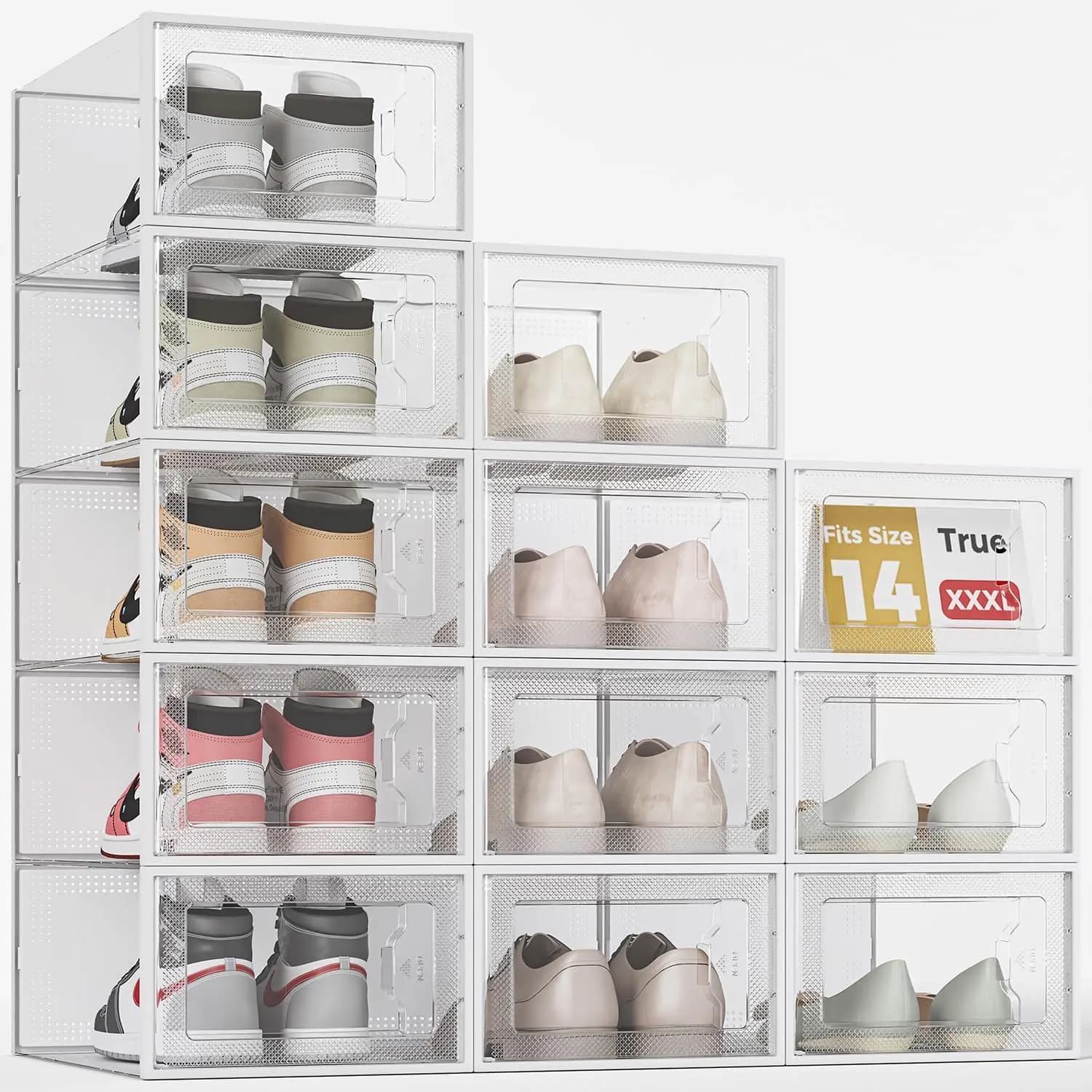 Scatola trasparente in plastica per riporre le scarpe, confezione da 12, organizer impilabile per sneaker, tacchi e stivali