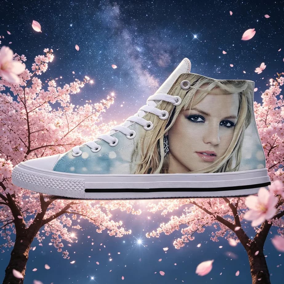 Britney Spears Y2K Style High Top Canvas Sneakers, Unisex Unique Pattern Lace Up Shoes, Lightweight Comfort, Anti Slip Durable C