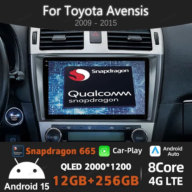 Android 15 Wireless Carplay Auto Autoradio Per Toyota Avensis T27 2009 - 2015 Multimedia Viedo Player 4G WIFI GPS NAVI QLED 2DIN