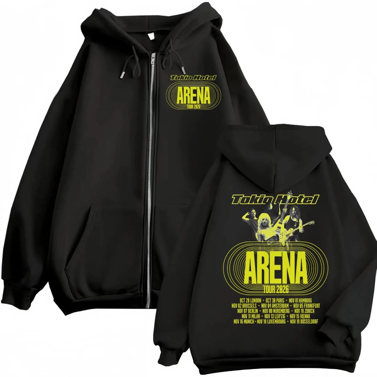 Tokio Hotel Arena Tour 2026 Zipper Hoodies Men Women Fashion Rock Zip Up Pullovers High Quality Fleece Long Sleeve Sweatshirts