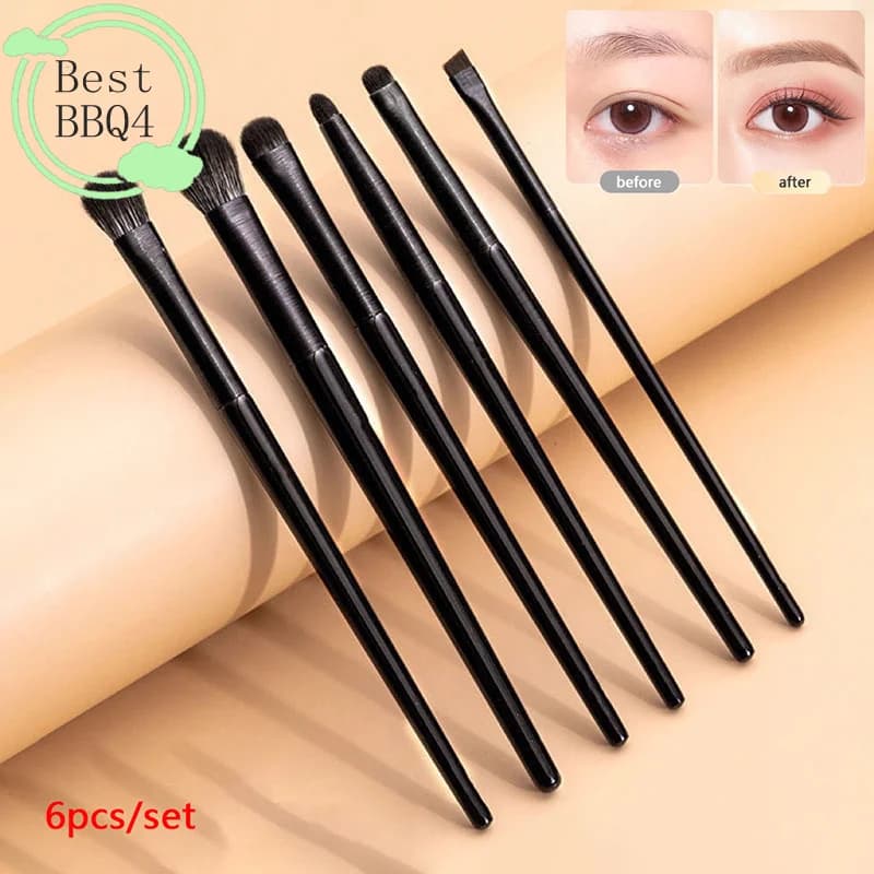(BBQ4) Set di 6 Pennelli Professionali per Trucco Occhi, Morbidi Pennelli per Contorno, Ombretto, Eyeliner e Sopracciglia, Strumenti Cosmetici per la Bellezza del Viso Femminile