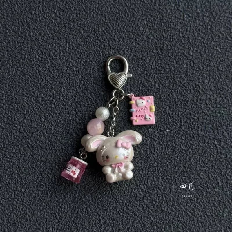 Portachiavi Kawaii Hello Kitty con Fiocco Rosa, Ciondolo per Borsa, Bambola Anime Cartoon, Accessorio per Cellulare, Anello Portachiavi