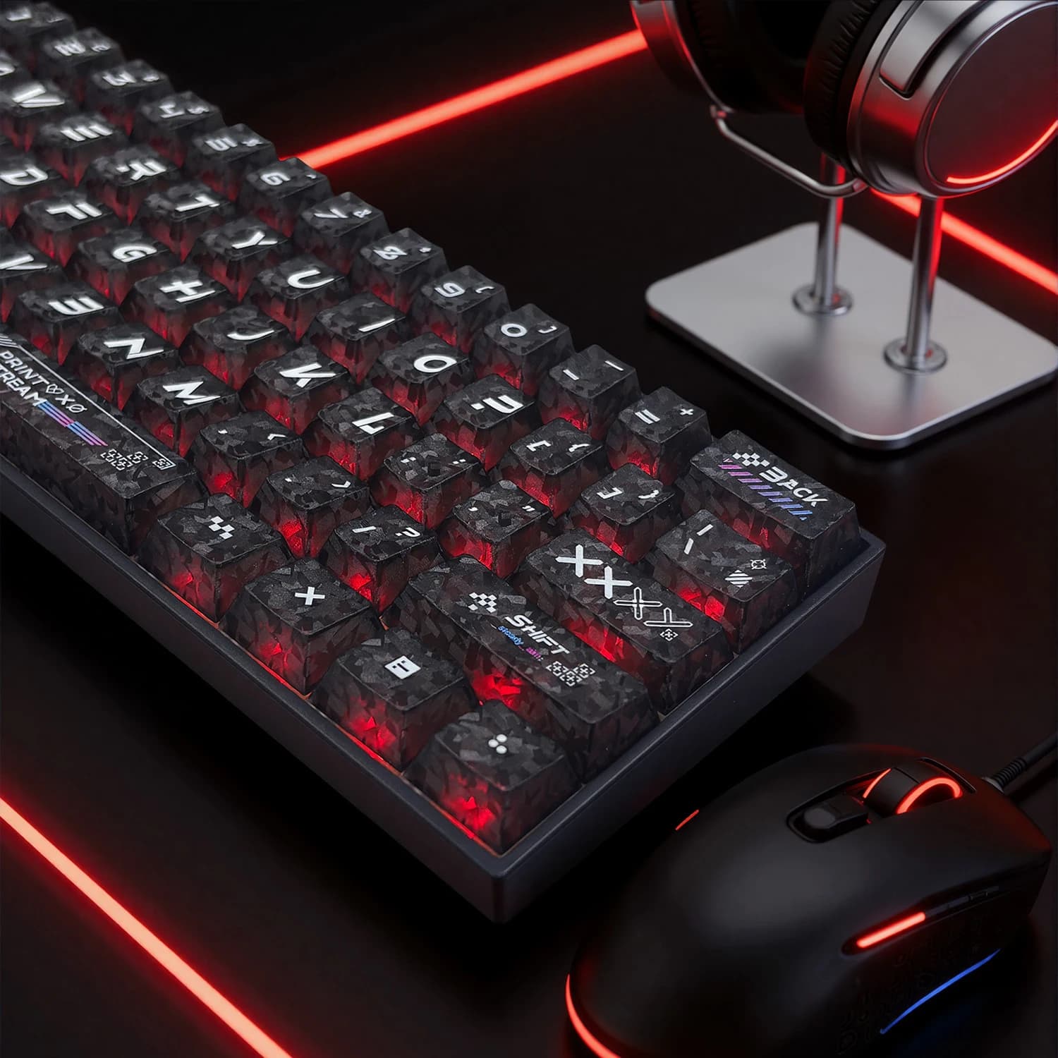 Keycap in PC trasparente con texture in fibra di carbonio coreana Printstream, Double Shot, profilo Cherry, per tastiera meccanica Gateron