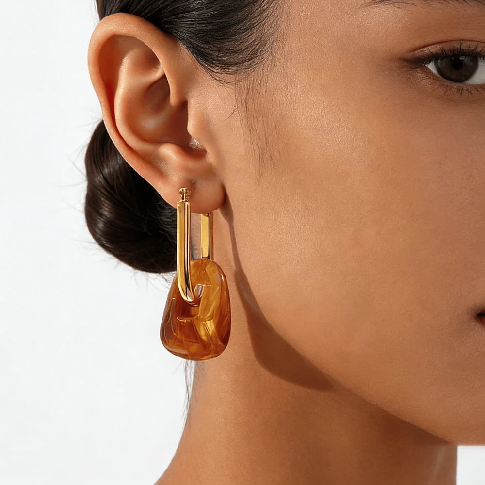 Chic Abstract Resin Hoop Drop Earrings Gold Color Plated Minimalist Earrings Casual Elegant stainless steel Jewelry Gift for Her