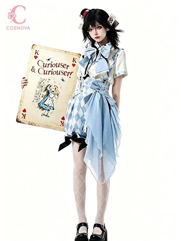 Gothic Lolita Japanese Vintage 2 Piece Set Women Argyle Print Bow Short Sleeve Blouse Suspender Shorts Kawaii Cosplay Outfit