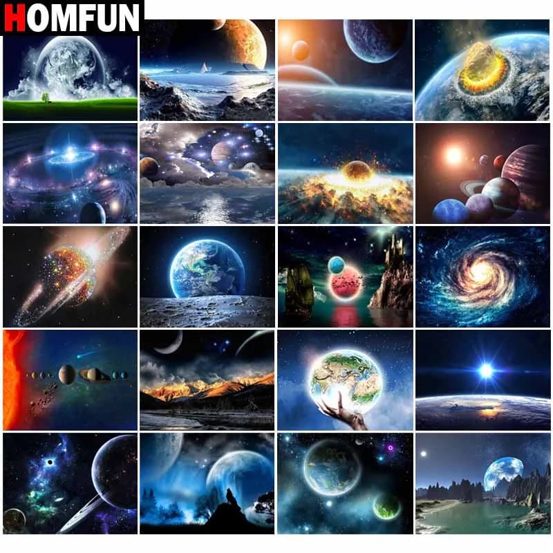 HOMFUN trapano pieno diamante pittura "Planet universe space" immagine fai da te di strass 5D diamante ricamo punto croce Decor