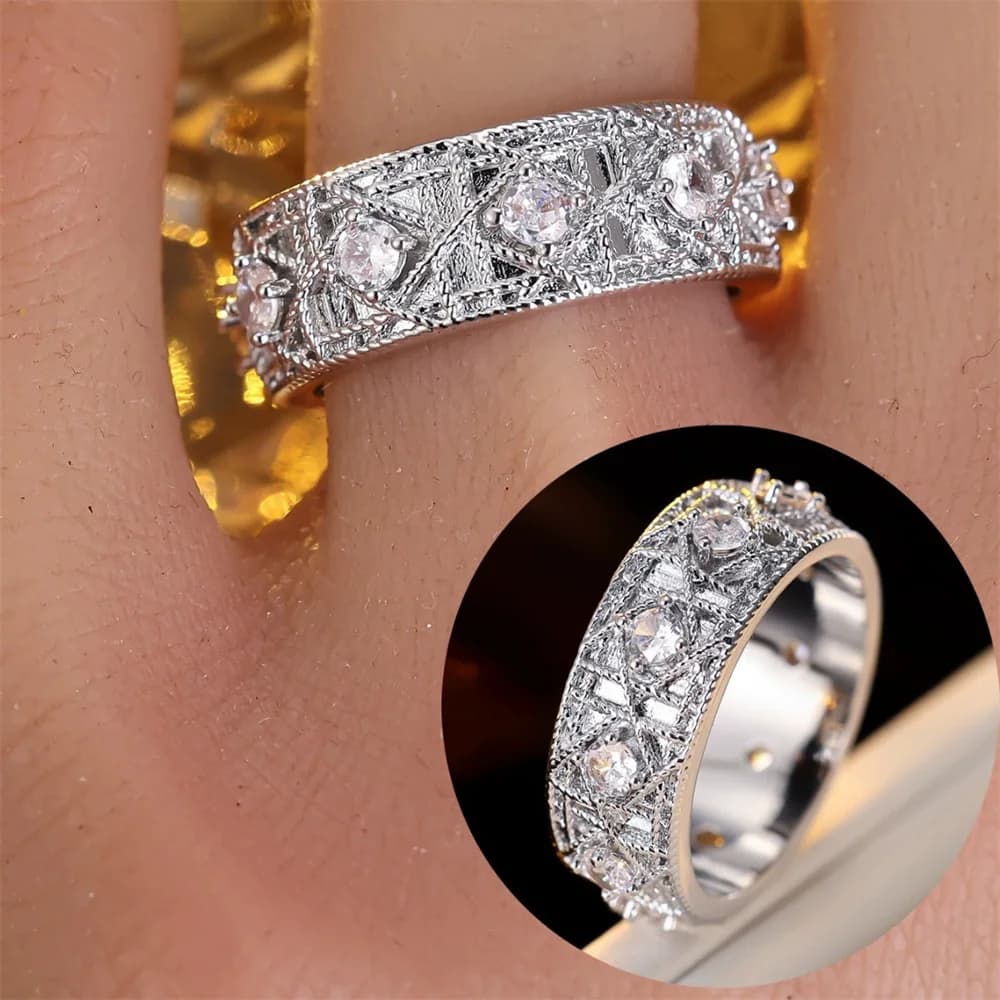 Luxury Crystal Small Round Stone White Zircon Geometric Rings For Women Trendy Gold Silver Color Wedding Engagement Jewelry Gift