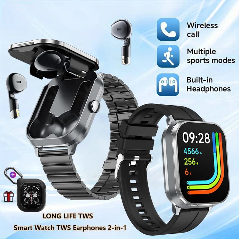 2025 New Headphones and Watch 2 in 1 TFT Touch Screen HD 2.1 Inch Health Monitor Bluetooth Sport Fitness Smart Watch