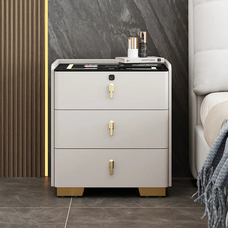 Comodino intelligente OEM con ricarica wireless integrata Sistema audio multifunzionale sicuro Blocco impronte digitali Camera da letto Uso domestico