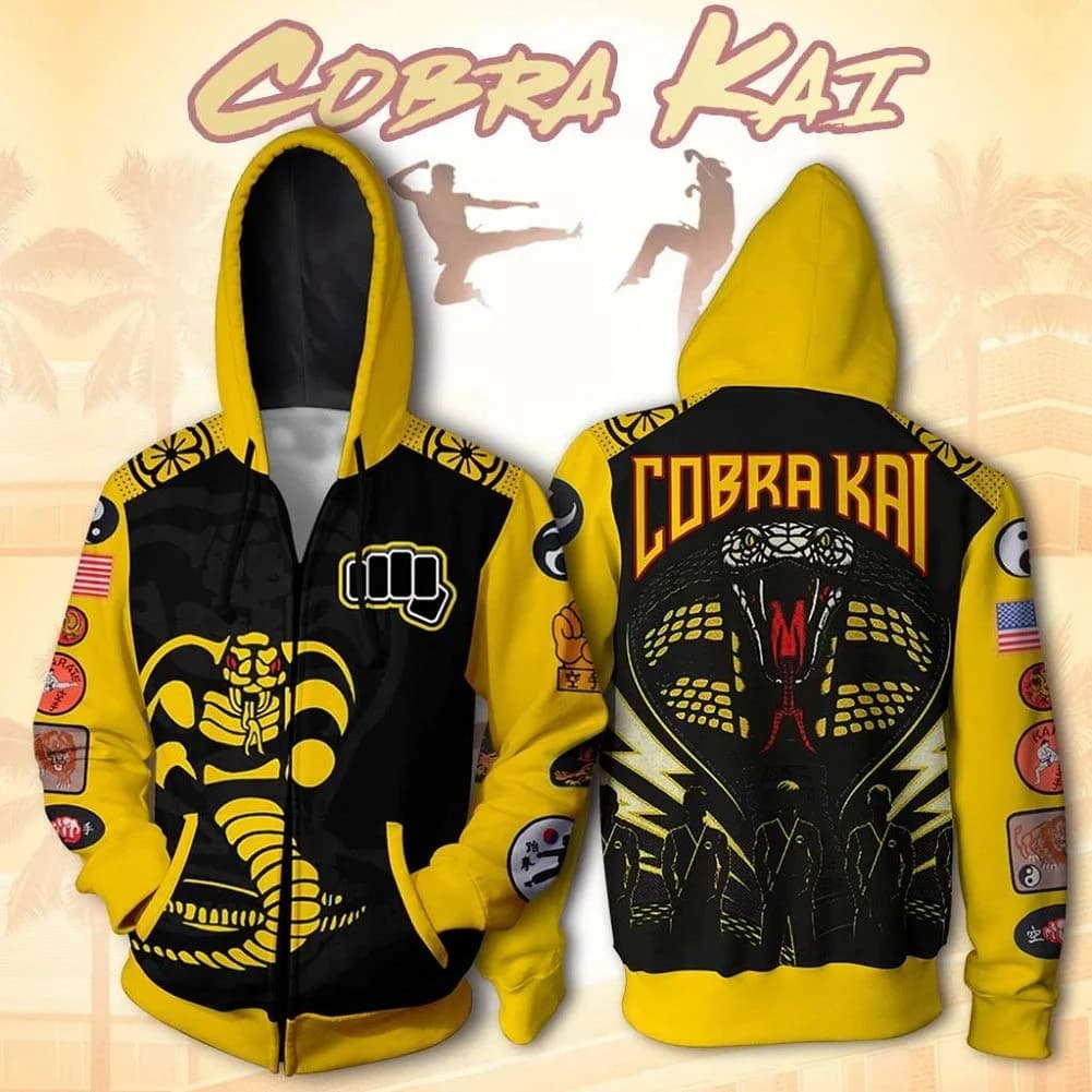 Film Cobra Kai 3D Stampa Felpe con cerniera Uomo Donna Moda Casual Felpa con cappuccio oversize Felpe maschili Tute da uomo