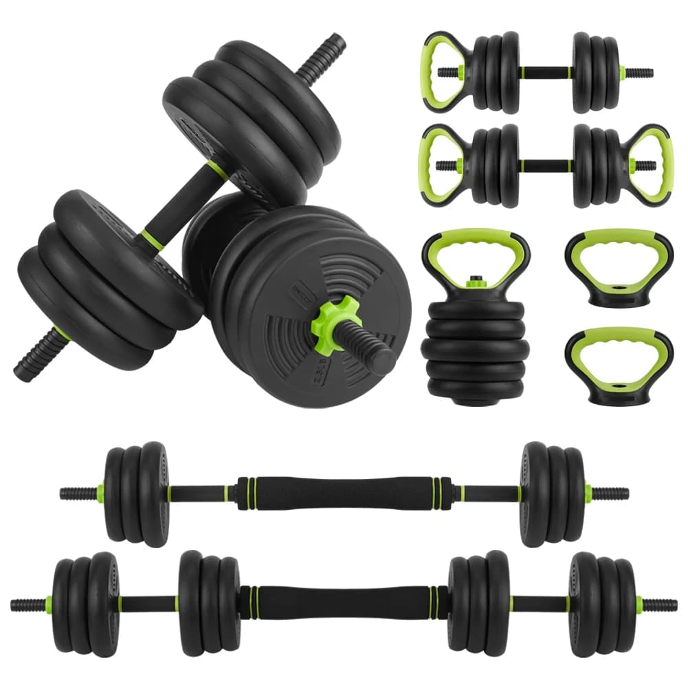 Set di pesi regolabili 4-in-1 da 44 libbre, attrezzatura per allenamento di forza a casa, funziona come manubri, bilanciere, kettlebell, per allenamenti di tutto il corpo