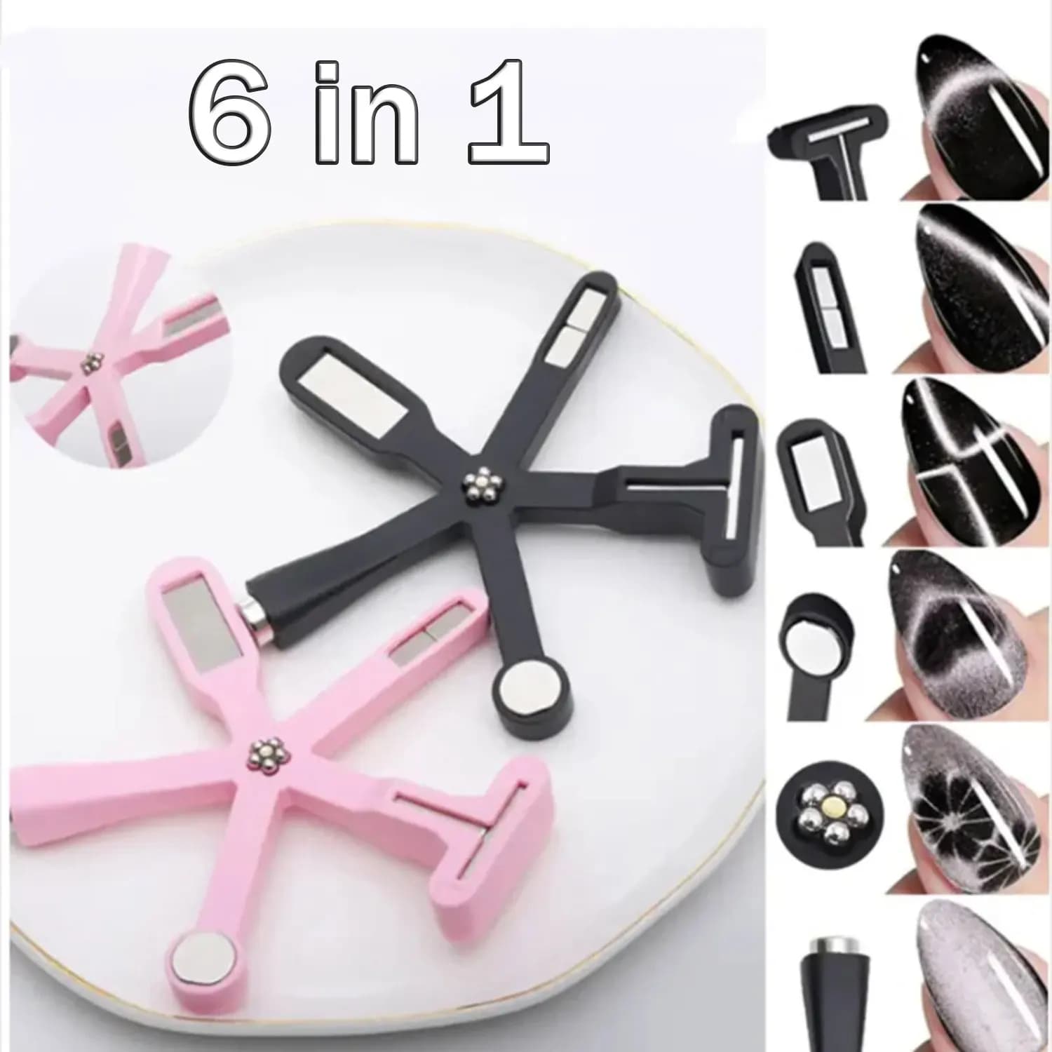 6-IN-1 Strong Magnetic Stick for Cat Eye Gel Polish Nail Magnet Tool Magnet Pen Nails Art Design Glitter Effect Manicure Tools