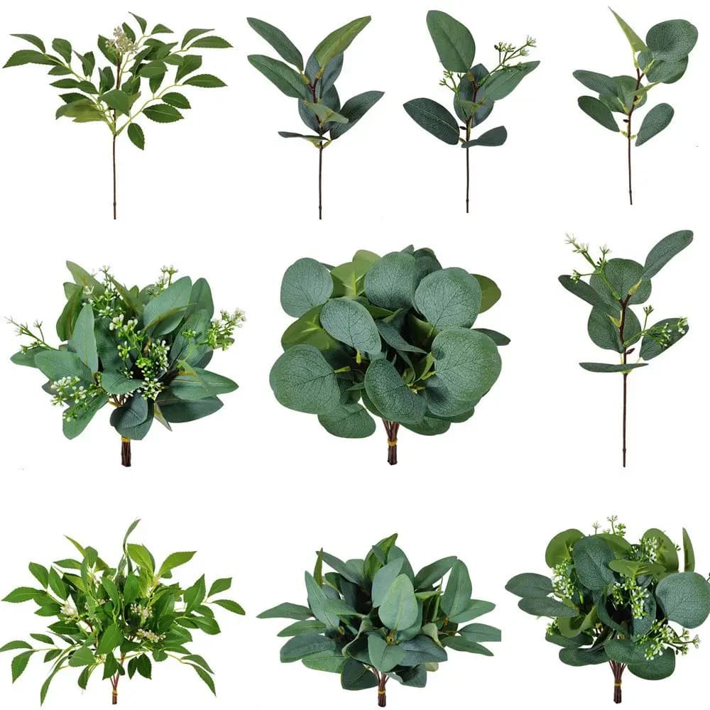 1/10PCS Artificial Plant Eucalyptus leaves Green stems with Flower Fin Plants Gift Complements Home Wedding Day Wedding Ornament
