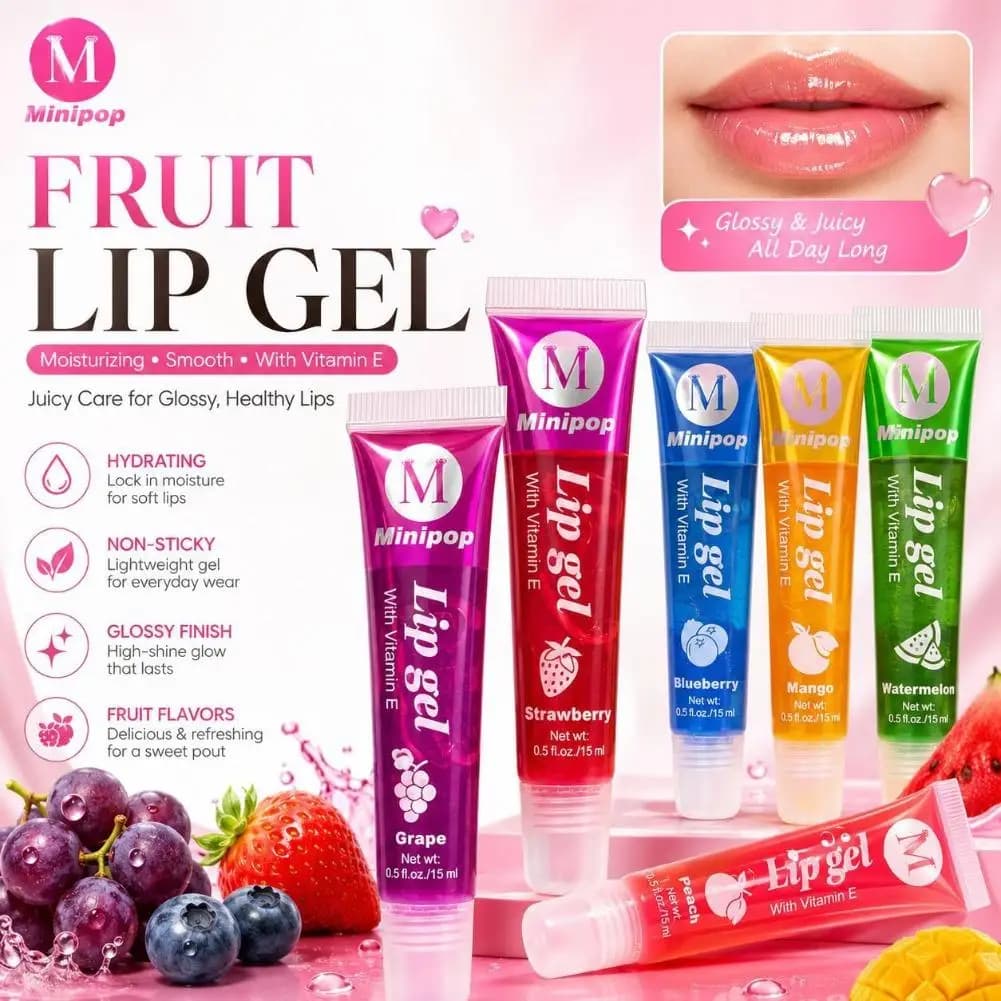 6pcs Transparent Texture Lip Oil Original Moisturizing Fruity Lip Gloss Set Peach Grape Glossy Shiny Nourishing Mirror Lip Glaze