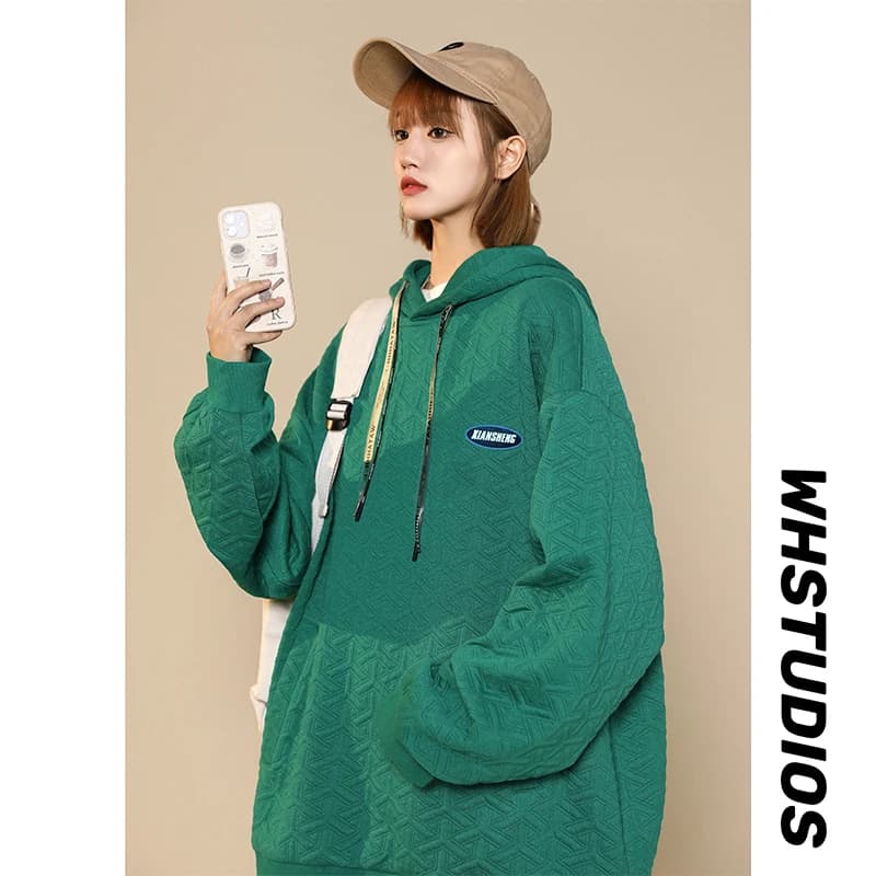 Loose Men's Hoodie Sweatshirt Green Casual Spring Autumn Fashion Couple Outerwear Comfortable Sporty Pullover Top