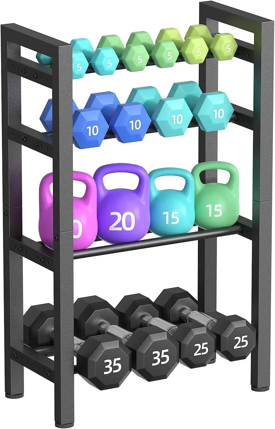 4 Tier Dumbbell Rack,Adjustable Weight Rack for Home Gym,Heavy Duty Weight Stand,800LBS Capacity Kettlebells Storage,Workout Equ