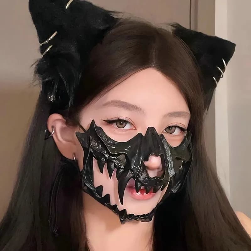 Anime Dragon God Skull Party Mask Half Face Bone Skeleton Costume Prop for Halloween Cosplay Dance Prom Animal Themed Accessory
