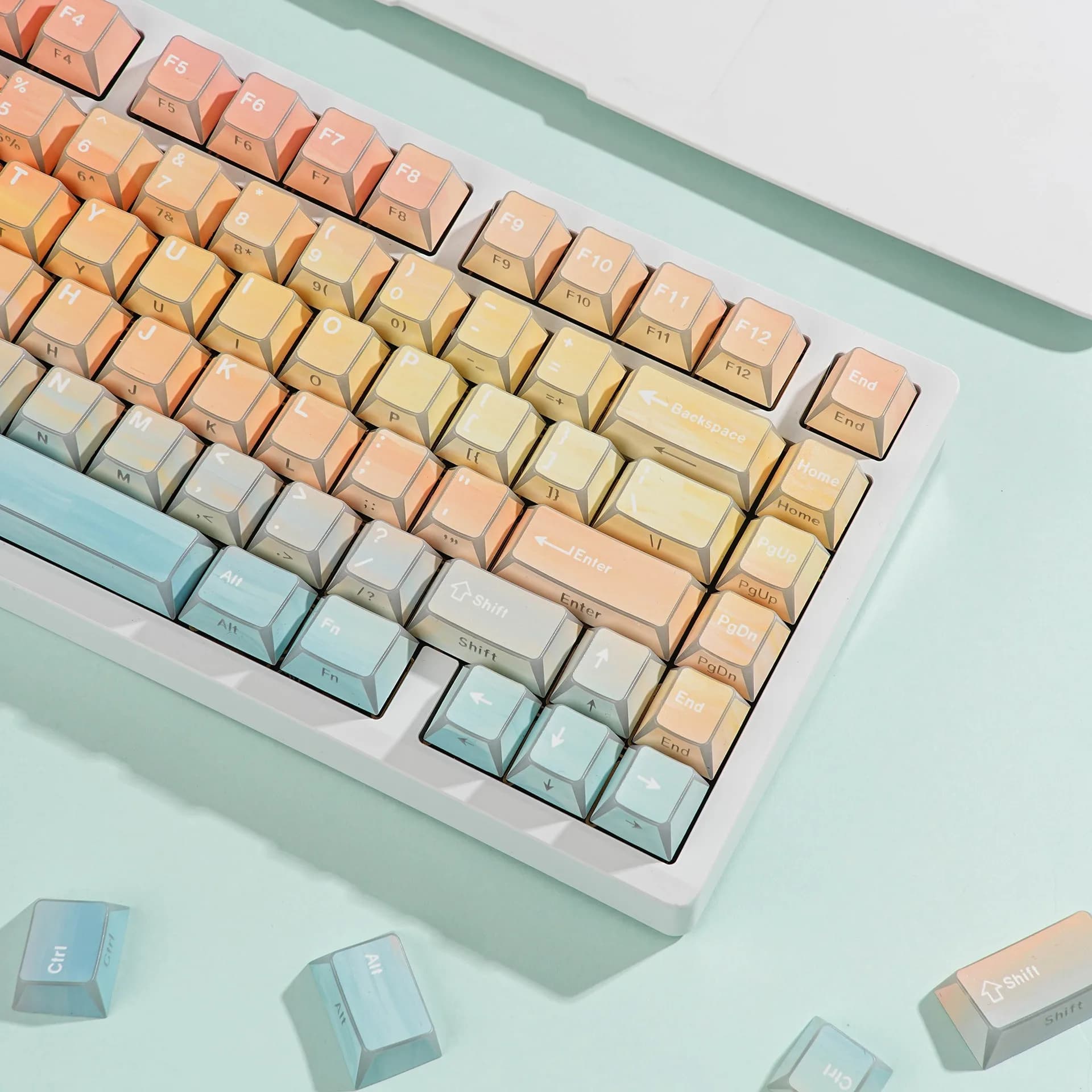 Tastiera Meccanica con Keycap PBT Cherry Profile, Bordi Curvi e Stampa Laterale, Layout ISO, Compatibile con Coreano, Spagnolo, Francese, Russo, Inglese (UK), Tedesco, Ebraico