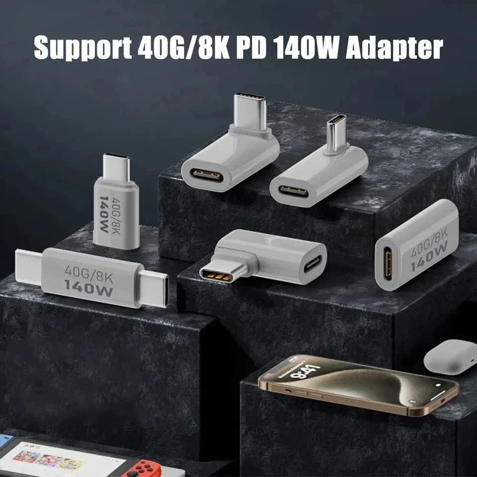 USB C OTG Adapter PD 140W Type C Female to Male 40Gbps Data Sync 8K 60Hz Designer Drawing Tablet Monitor Link