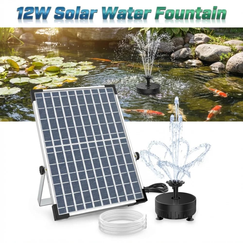 Solar Fountain 12W, Water Pump Kit Fai-da-te, with Multipli Ugelli and Water Pipe 12M, 21 Water Effects Fai-da-te for Garden Pond