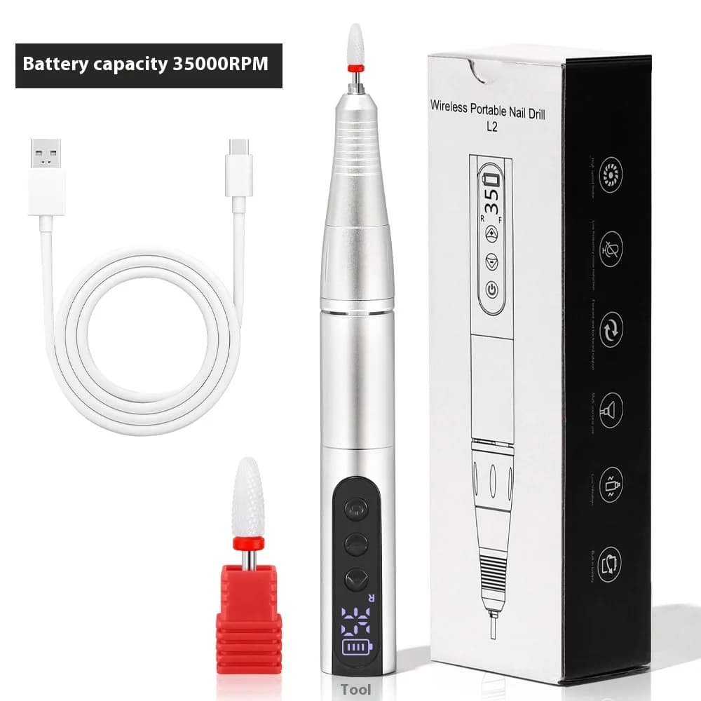 Trapano per unghie a batteria da 35000 giri/min - Penna per lima per unghie elettrica Macchina per manicure ricaricabile tramite USB per salone di pedicure e uso domestico
