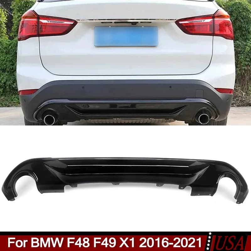 Scarico doppio labbro diffusore posteriore stile AC per BMW F48 F49 X1 2016-2021 Nero lucido
