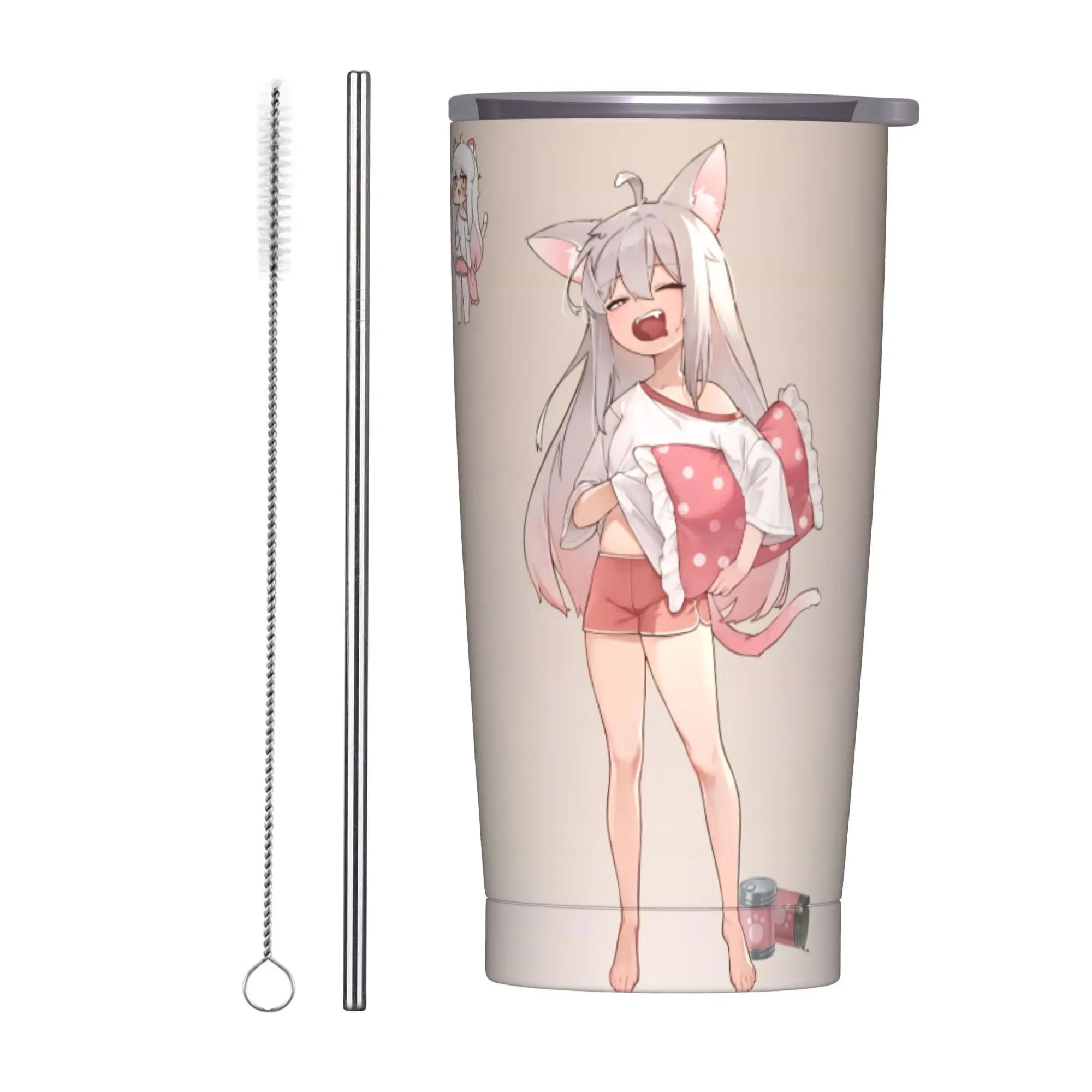 Trickcal C-Chibi Go Games Bicchiere termico con coperchio, tazza termica in acciaio inossidabile, per ufficio, casa, auto, 20oz