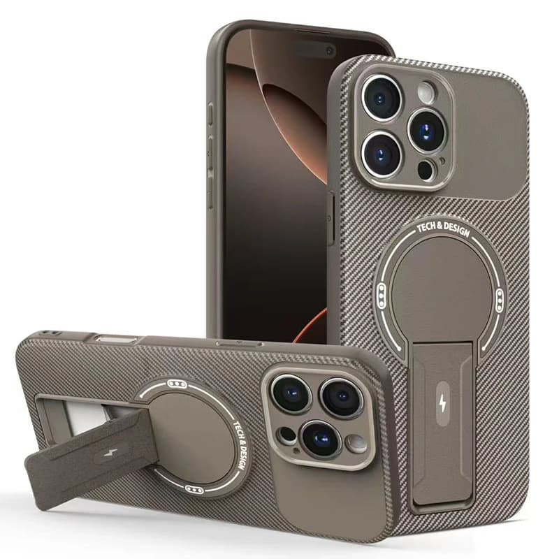 Custodia per telefono magnetica con struttura in fibra di carbonio con staffa invisibile per iPhone 16 E 17 15 14 13 11 Pro Max Carica wireless Proteggi la copertura