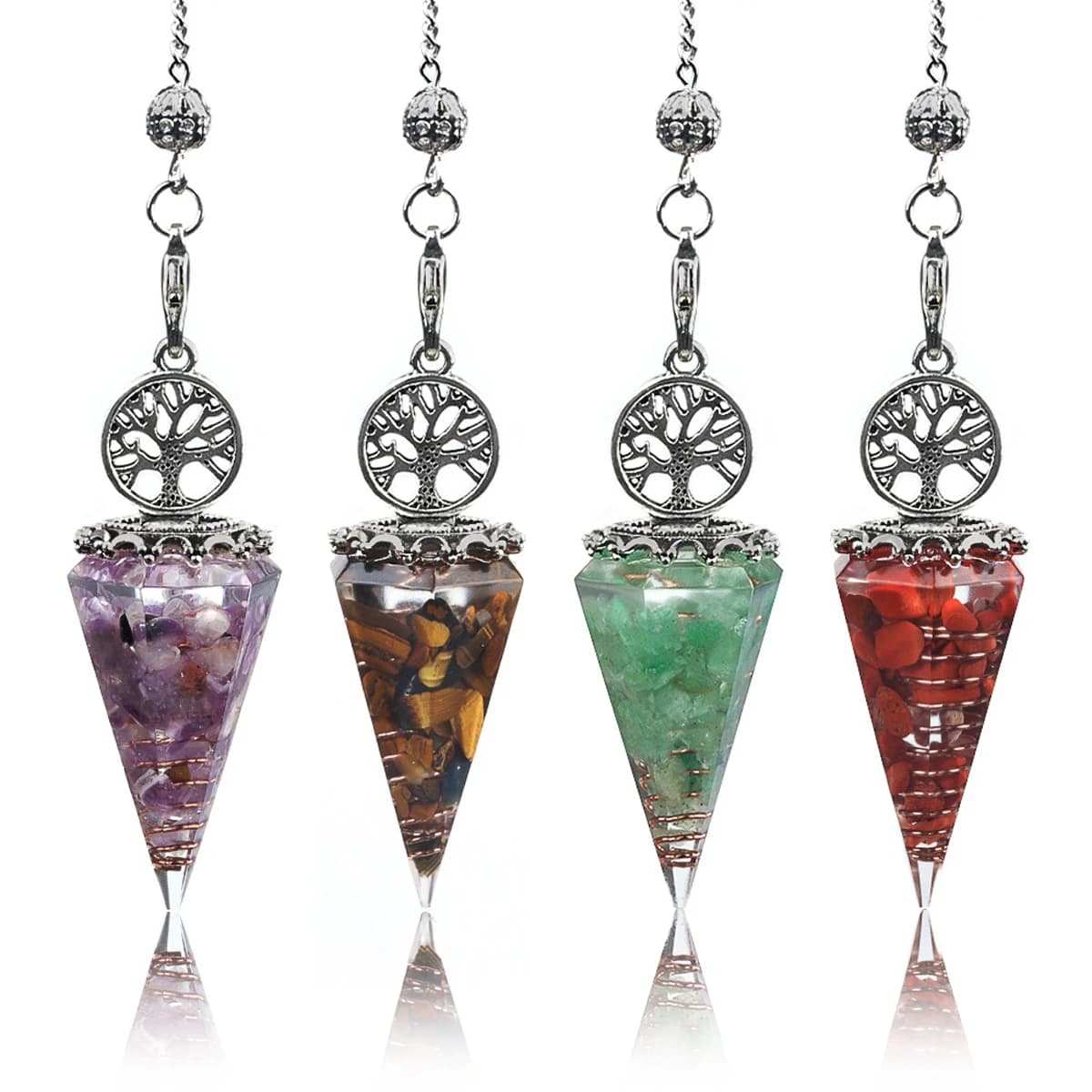 Chakra naturale Guarigione Cristallo Dowsing Pendolo Reiki Chip di pietra Orgone Pendolo Pendolo Spirituel Albero della vita Pendulo Gioielli
