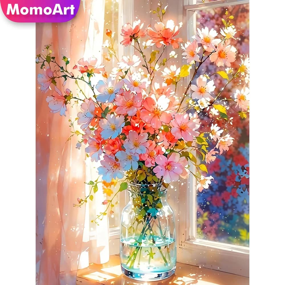 Momoart New Arrival Diamond Painting Flower Vase DIY Diamond Mosaic Landscape Acrylic Craft Supplies Embroidery Unique Gift