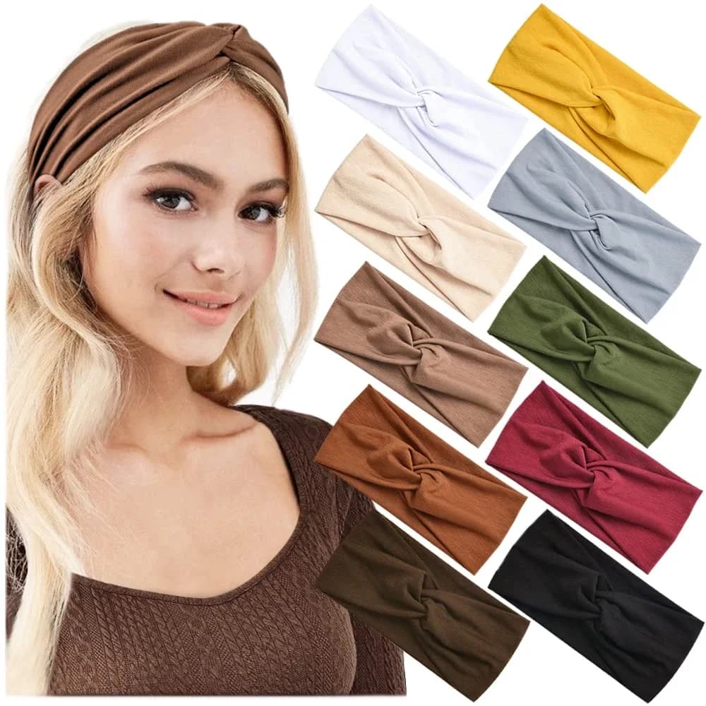 Fascia per capelli da donna, turbante intrecciato, ampia, lavorata a maglia, con nodo, tinta unita, per yoga, accessori per capelli