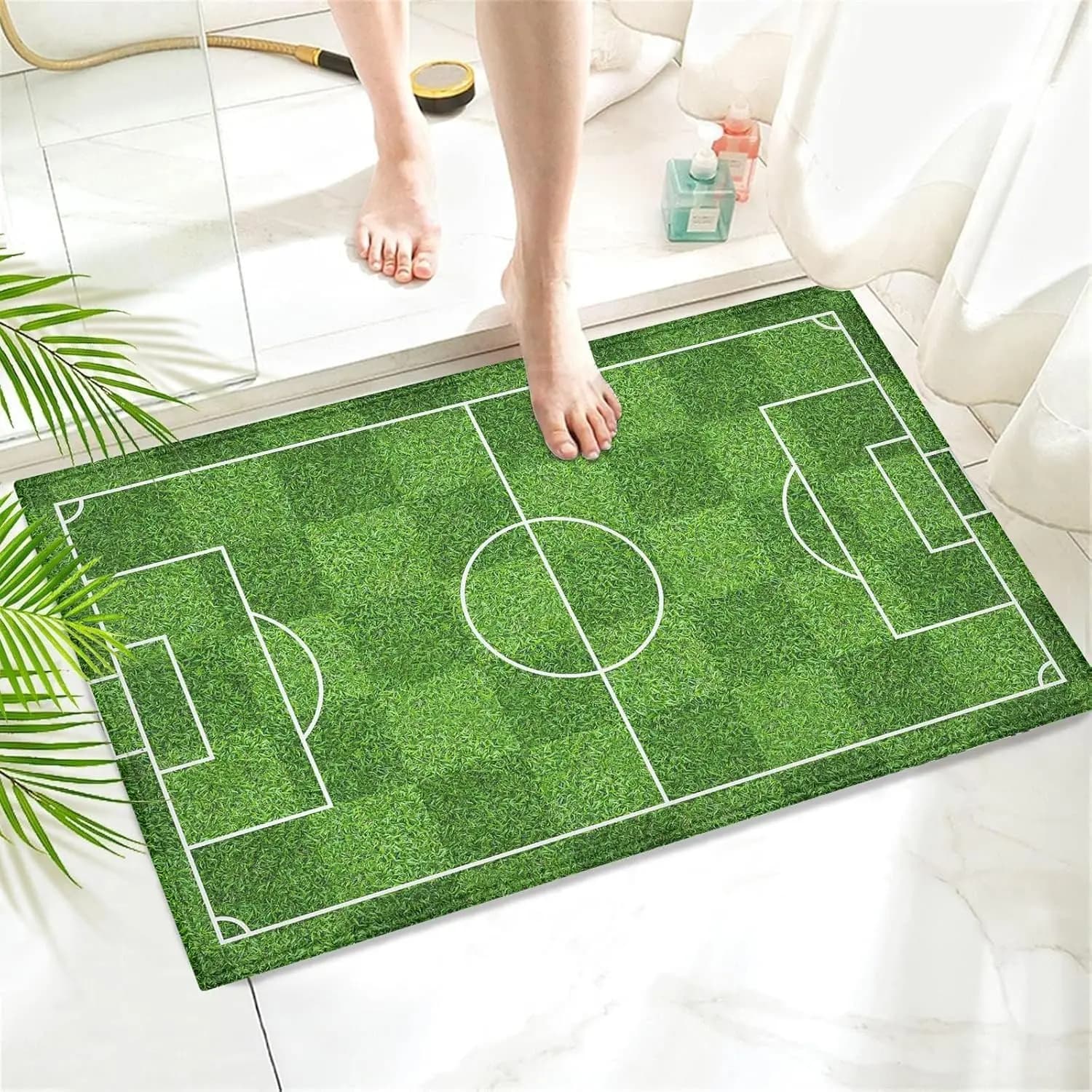 Tappeto da bagno a tema campo da calcio, tappetino antiscivolo per ingresso con motivo sportivo, per cucina, camera da letto, balcone, corridoio