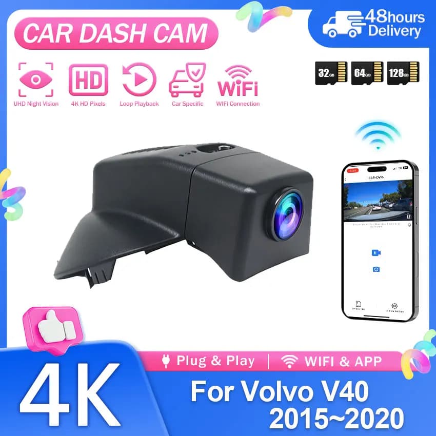 HD 4K 2160P Dash Cam Camera Car DVR Video Recorder For Volvo V40 2013 2014 2015 2016 2017 2018 2019 2020 Plug and Play